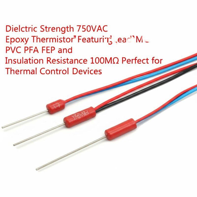 Dielektrische Festigkeit 750VAC Epoxid-Thermistor mit PVC-, PFA- und FEP-Leitungsdraht und Isolationswiderstand 100MΩ, ideal für thermische Steuergeräte